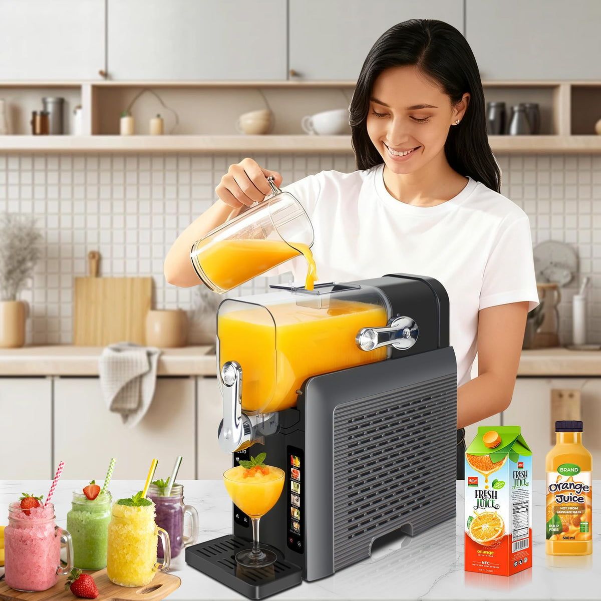 Slushie Machine for Home - 88oz Frozen Drink Maker Slushy Maker & Soft Ice Cream Maker, 6 Preset Programs| Slushie, Cocktails, Frappés, Ice Cream, Smoothies, Milkshakes (Screen Version）
