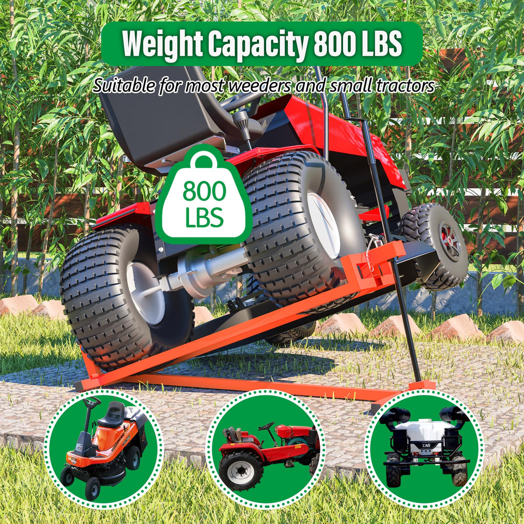 Lawn Mower Lift Jack 880Lbs Riding Mower Lift with Manual Handle and Power Tool Extension Handle Space-Saving Foldable Lawn Tractor Lift for Lawn mowers and Garden Tractors (Orange)