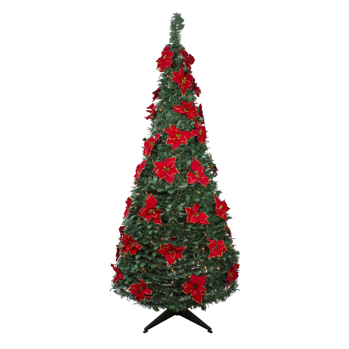 6' Pre-Lit Green Poinsettia Pop-Up Artificial Christmas Tree - Clear Lights Slim