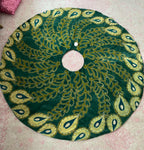 NWT Anthropologie Velvet Peacock Beaded Embroidered Christmas Tree Skirt 60"