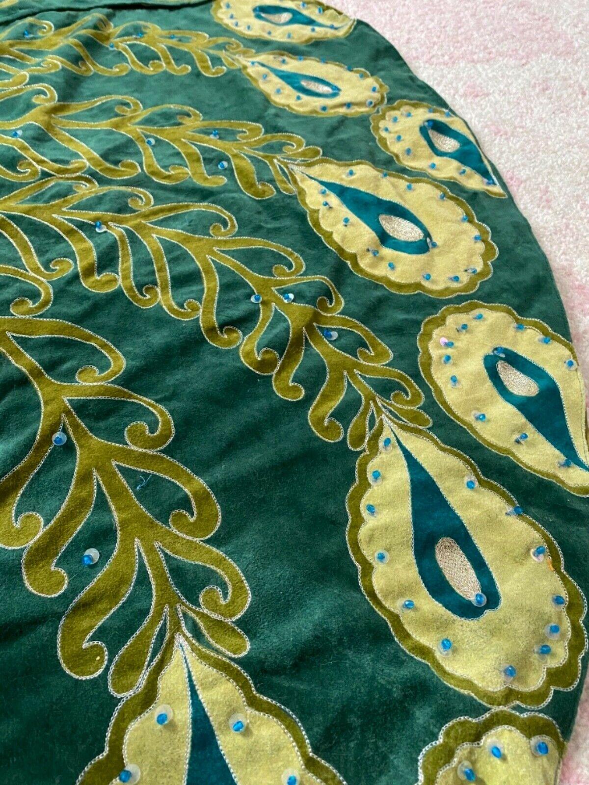 NWT Anthropologie Velvet Peacock Beaded Embroidered Christmas Tree Skirt 60"