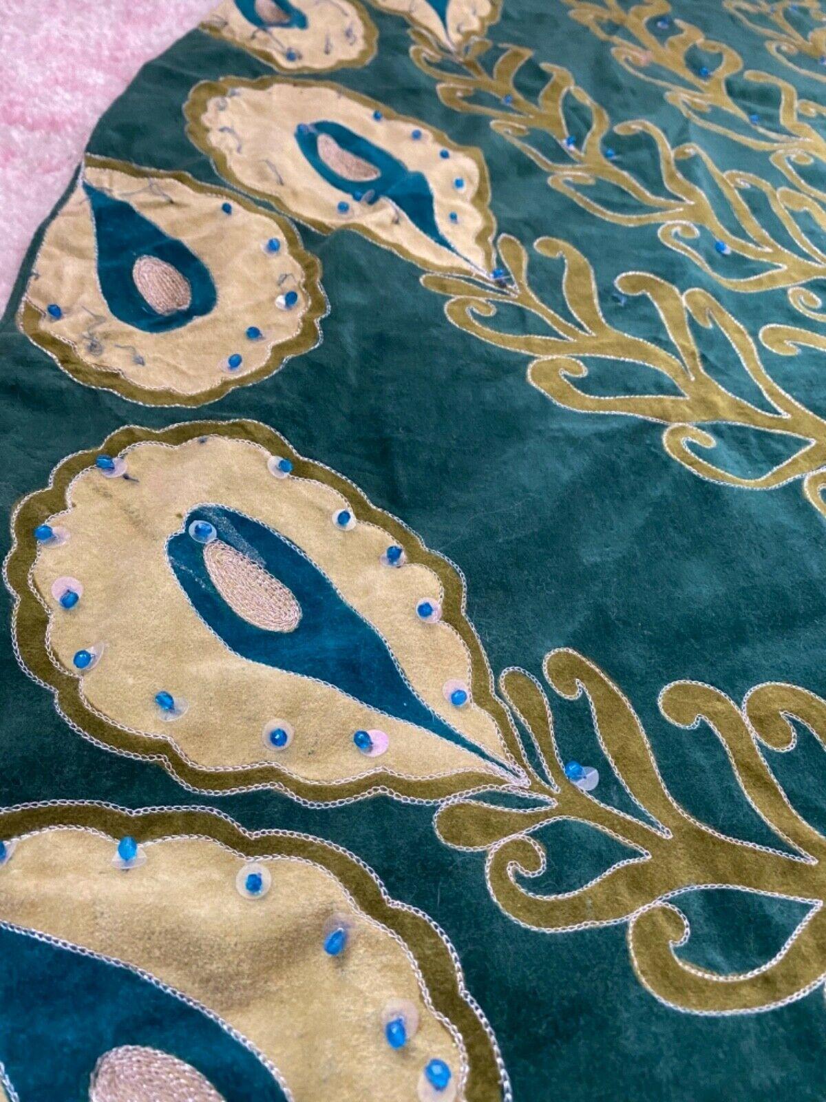 NWT Anthropologie Velvet Peacock Beaded Embroidered Christmas Tree Skirt 60"
