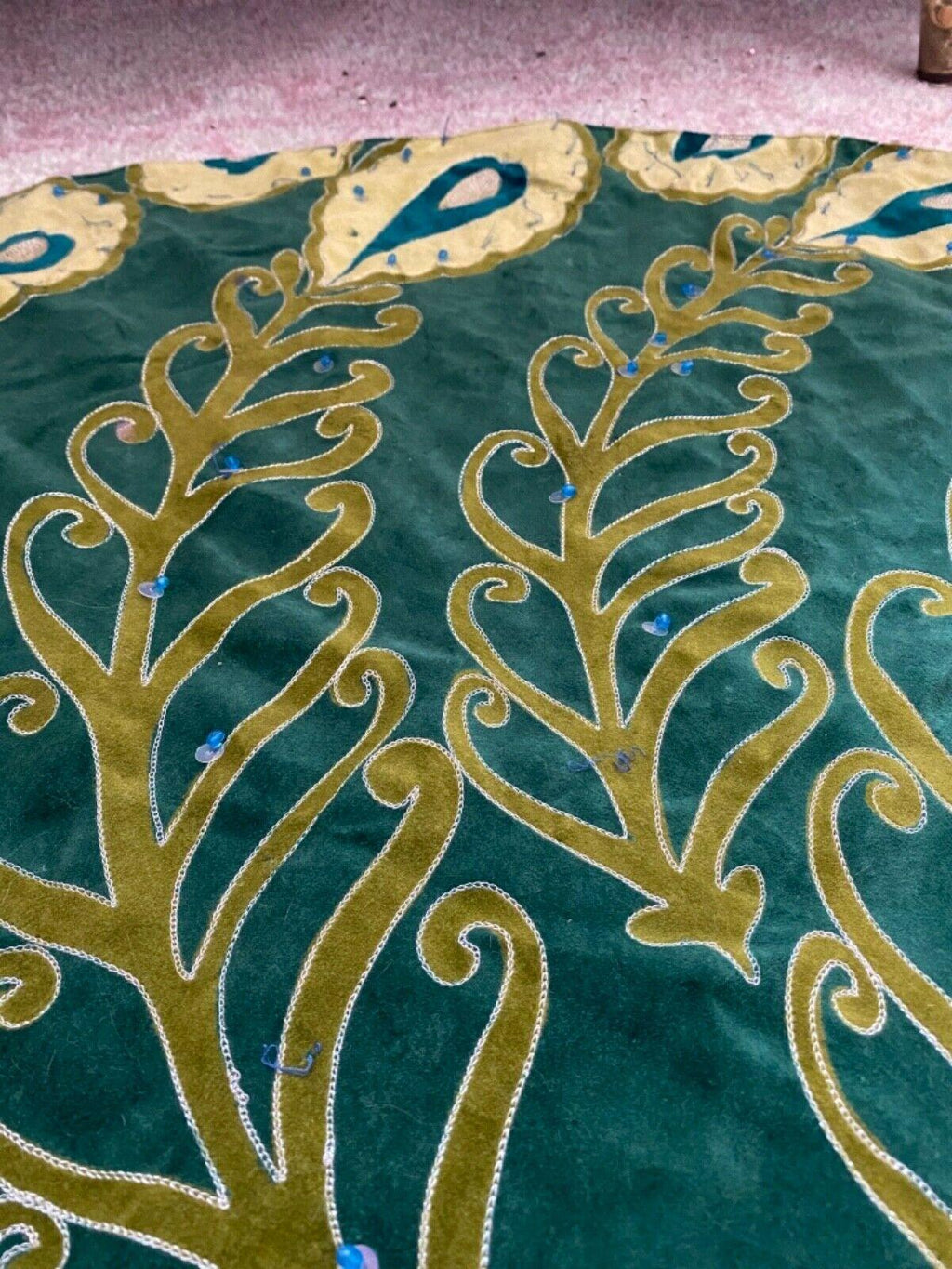 NWT Anthropologie Velvet Peacock Beaded Embroidered Christmas Tree Skirt 60"