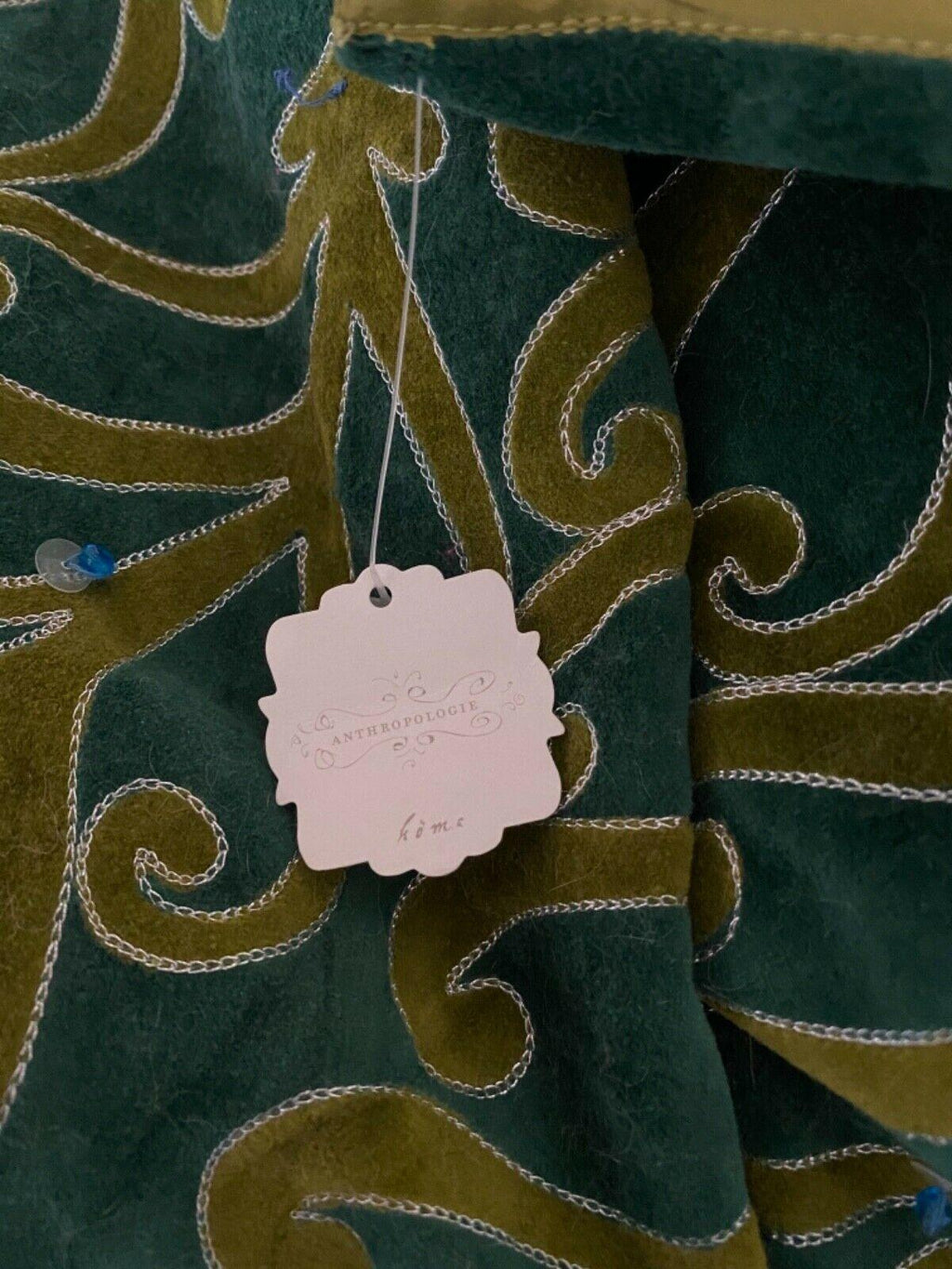 NWT Anthropologie Velvet Peacock Beaded Embroidered Christmas Tree Skirt 60"