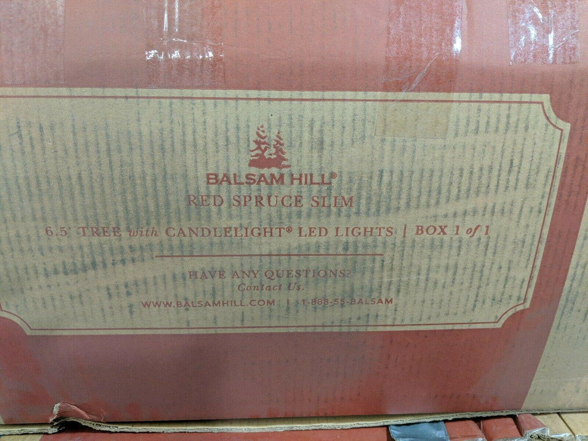 Open Box Balsam Hill Red Spruce Slim 6.5' Tree w Candlelight LED Light Christmas