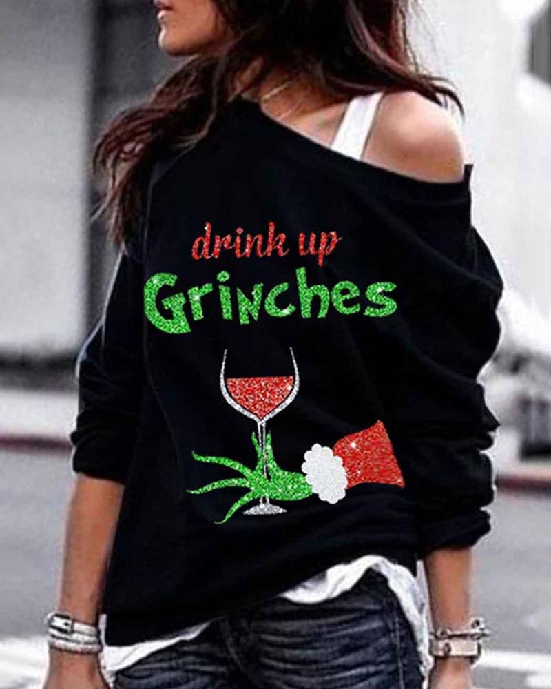 christmas sequins letter pattern long sleeve sweatshirt