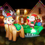 Taek-cheon Christmas Inflatable Decorations Santa Claus Christmas Moose with Gifts Box Pulling Car LED Light with Ground Fork Transformer Rope  Air Blown Garden Decoration