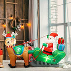 Taek-cheon Christmas Inflatable Decorations Santa Claus Christmas Moose with Gifts Box Pulling Car LED Light with Ground Fork Transformer Rope  Air Blown Garden Decoration