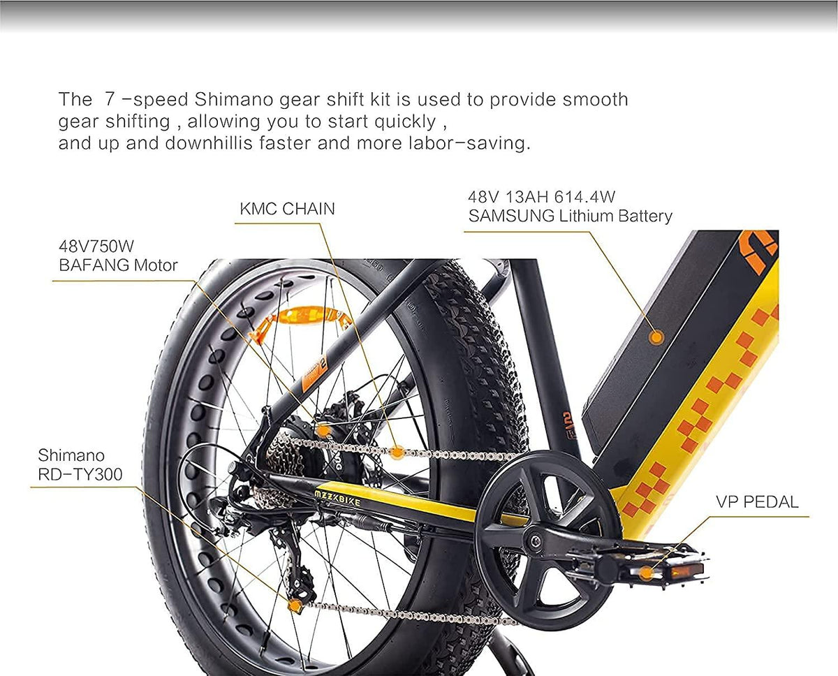 750W Fat Tire Electric Bike Adults BAFAGN Motor Electric Mountain E-Bike Samsung 48V Lithium Battery  7-Speed Snow Bicycle E Bikes UL GCC