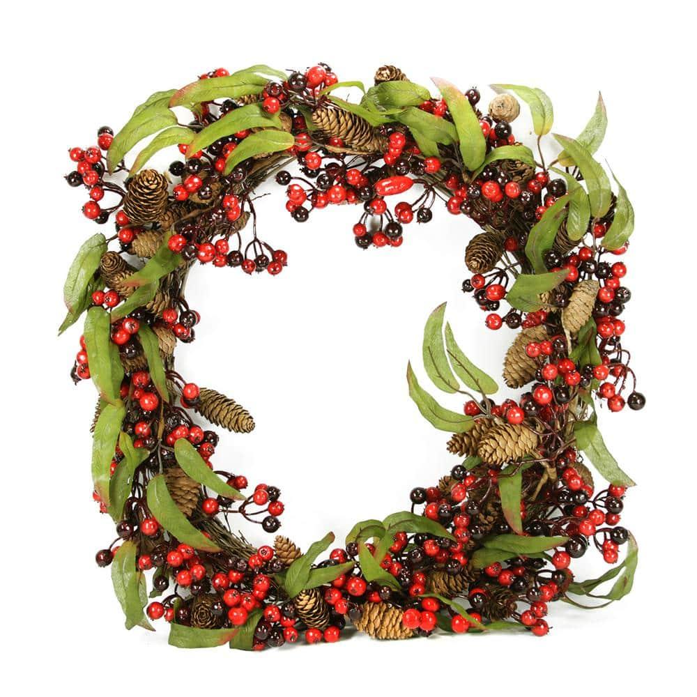 24 in. Unlit Red and Black Berry and Pine Cone Artificial Christmas Wreath