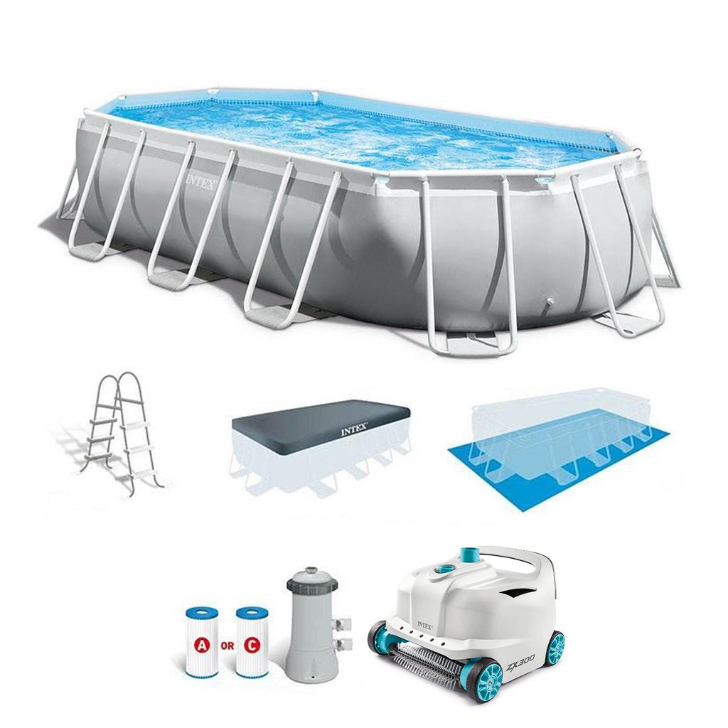 26795EH Prism Frame 16.5ft x 9ft 48in Outdoor Frame Above Ground Oval Swimming Pool Set with Filter Pump, Pool Cover,