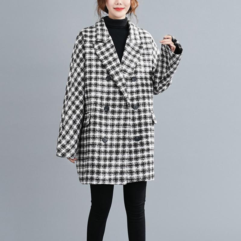 mid-length fashion large plaid woolen coat