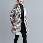 mid-length fashion large plaid woolen coat