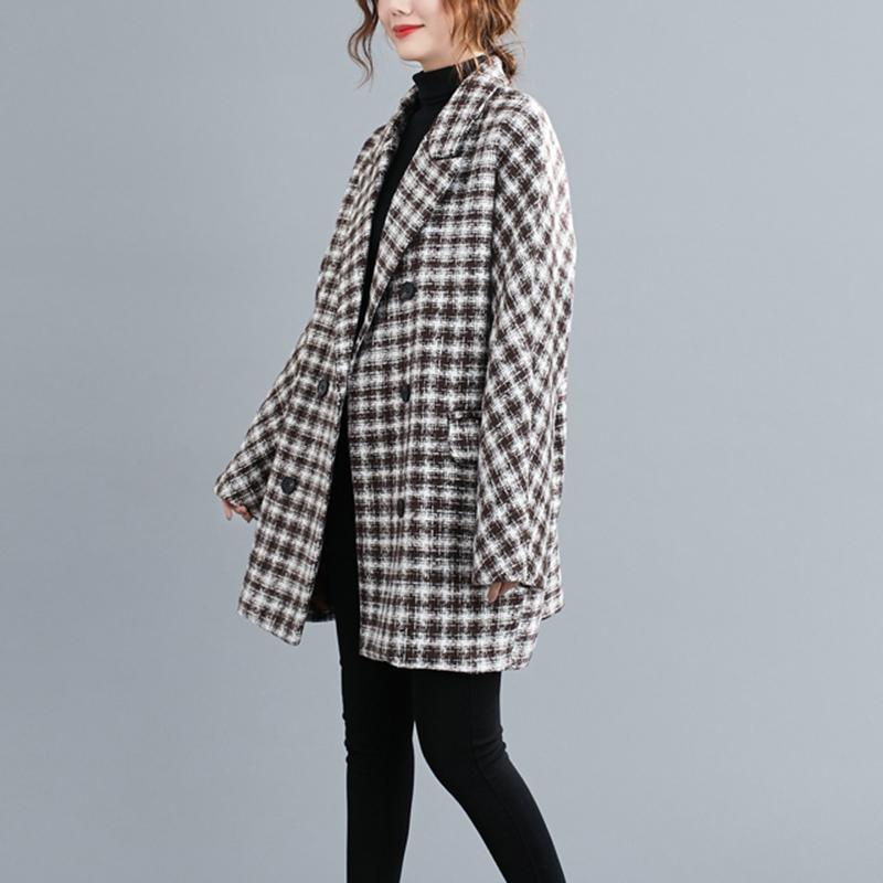 mid-length fashion large plaid woolen coat