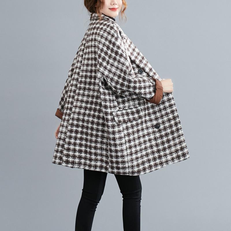 mid-length fashion large plaid woolen coat