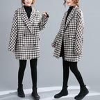 mid-length fashion large plaid woolen coat