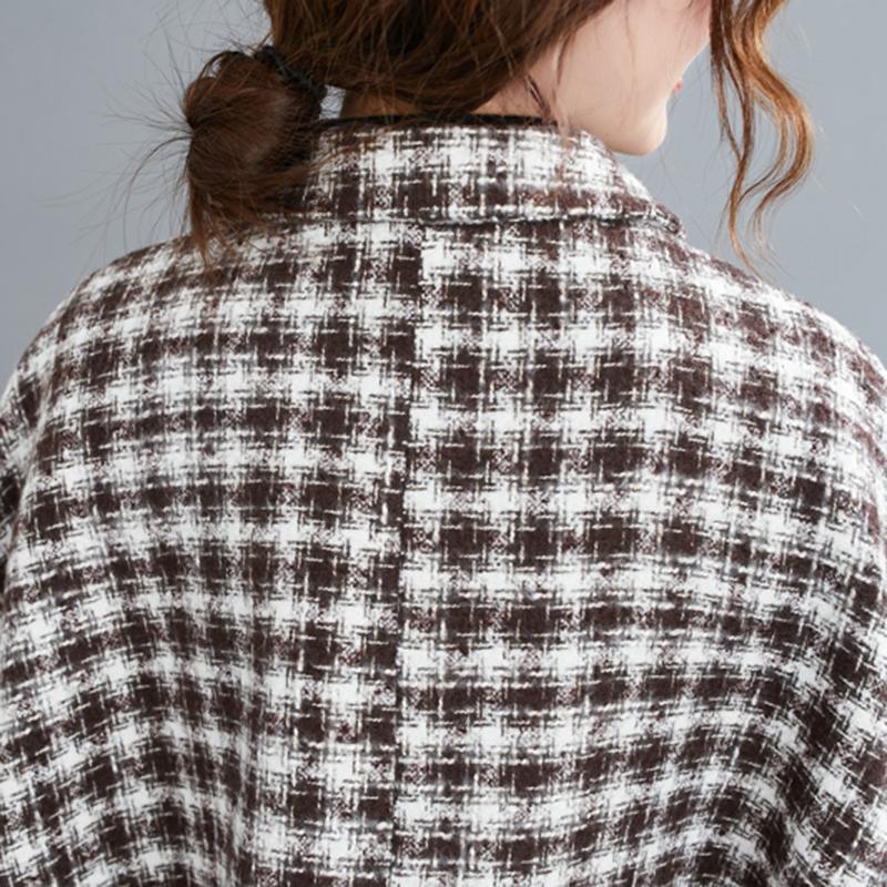 mid-length fashion large plaid woolen coat