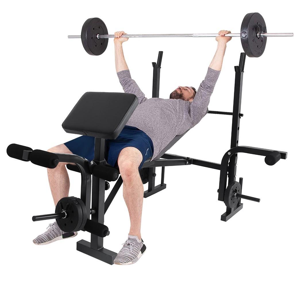 Adjustable Weight Lift Bench Rack Set Fitness Barbell Dumbbell Workout
