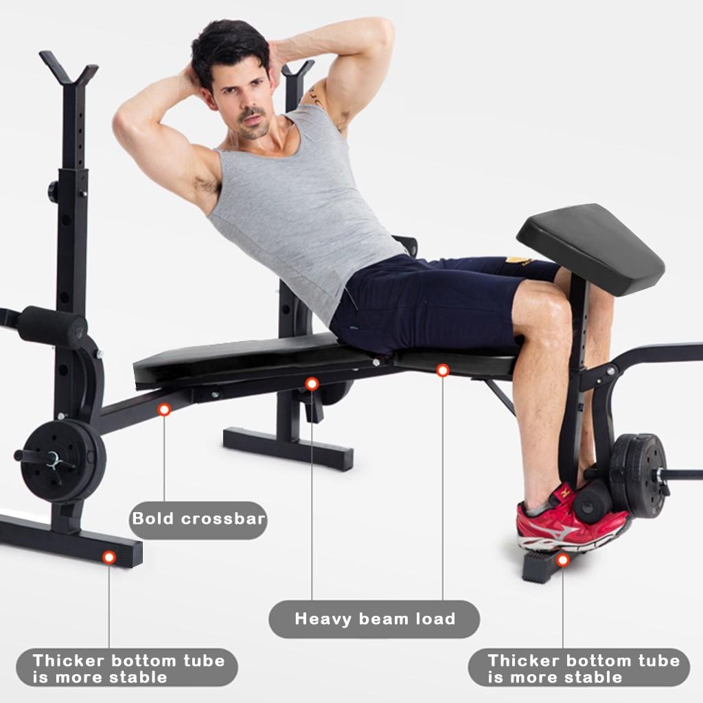 Adjustable Weight Lift Bench Rack Set Fitness Barbell Dumbbell Workout