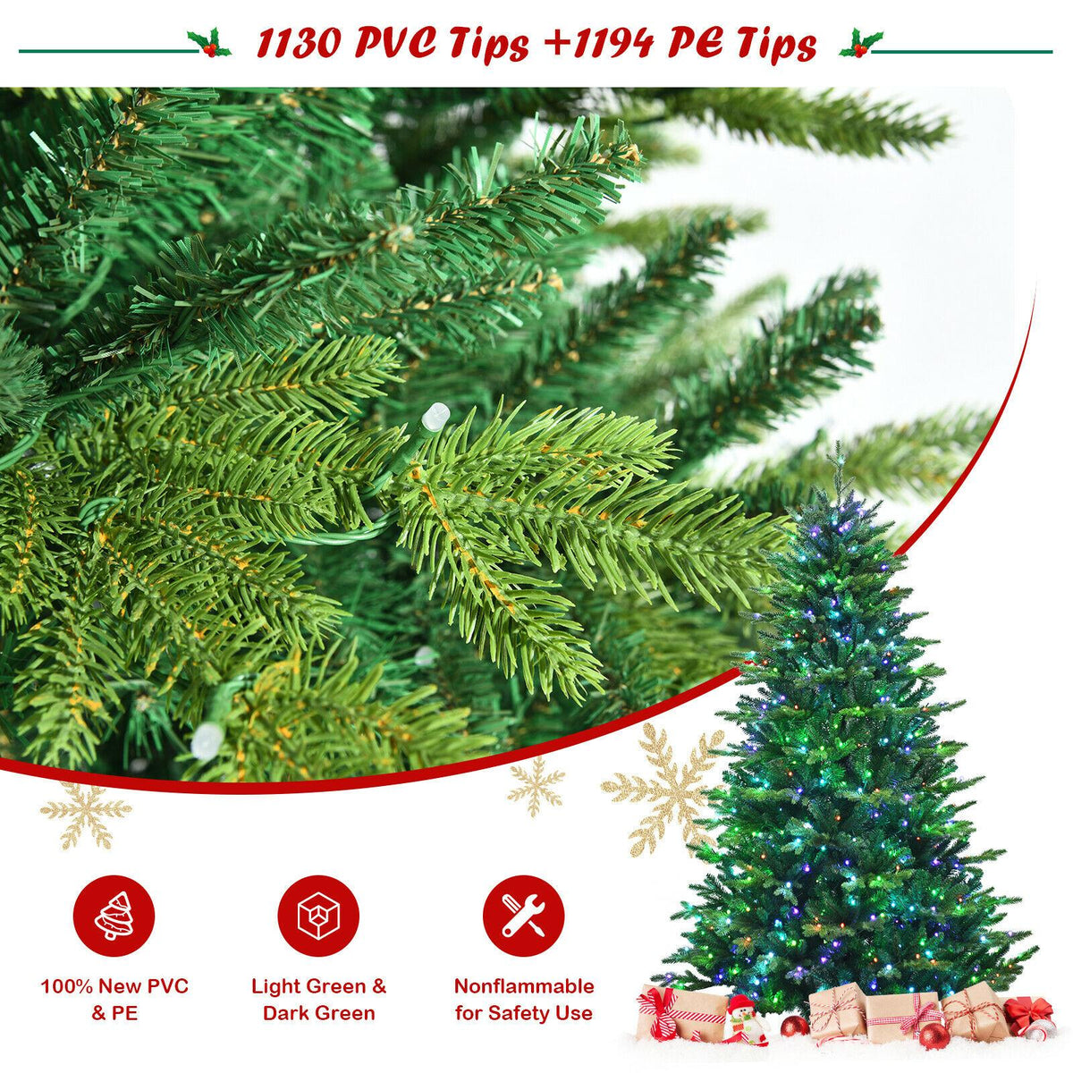 7ft App-Controlled Pre-lit Christmas Tree Multicolor Lights w/ 15 Modes