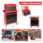 5-Drawer Rolling Tool Chest, 2 in 1 Tool StoraCabinet with Detachable Top, Steel Tool Box with Wheels, Red and Black, Lockable, for GaraWorkshop