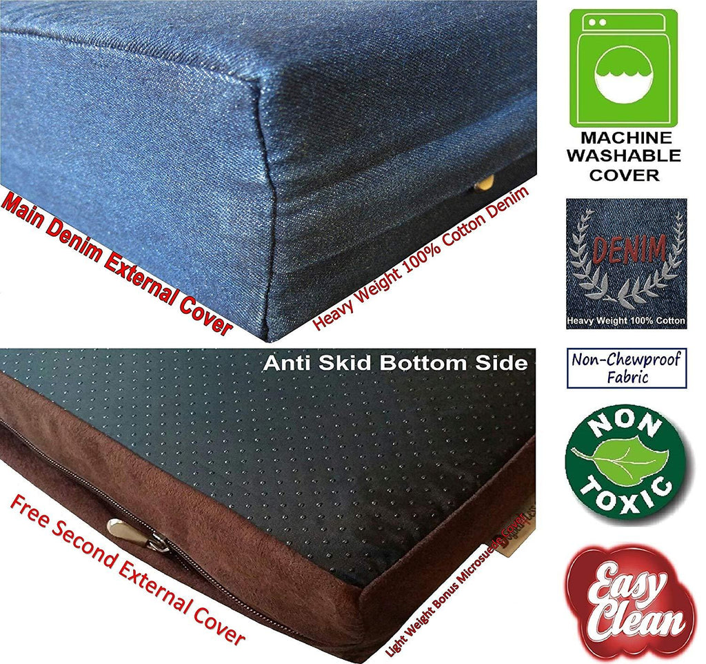 Dogbed4less Premium Memory Foam Dog Bed, Pressure-Relief Orthopedic | Waterproof Case, Washable Durable Denim Cover and Bonus 2nd External Cover, 7 Sizes, Blue