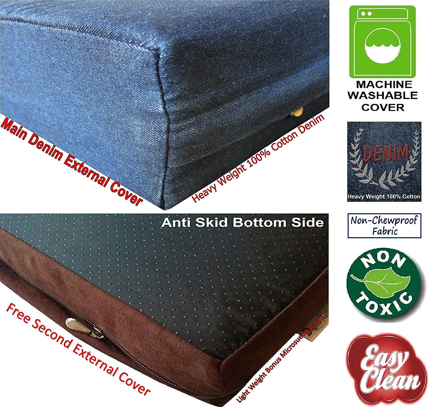 Dogbed4less Premium Memory Foam Dog Bed, Pressure-Relief Orthopedic | Waterproof Case, Washable Durable Denim Cover and Bonus 2nd External Cover, 7 Sizes, Blue