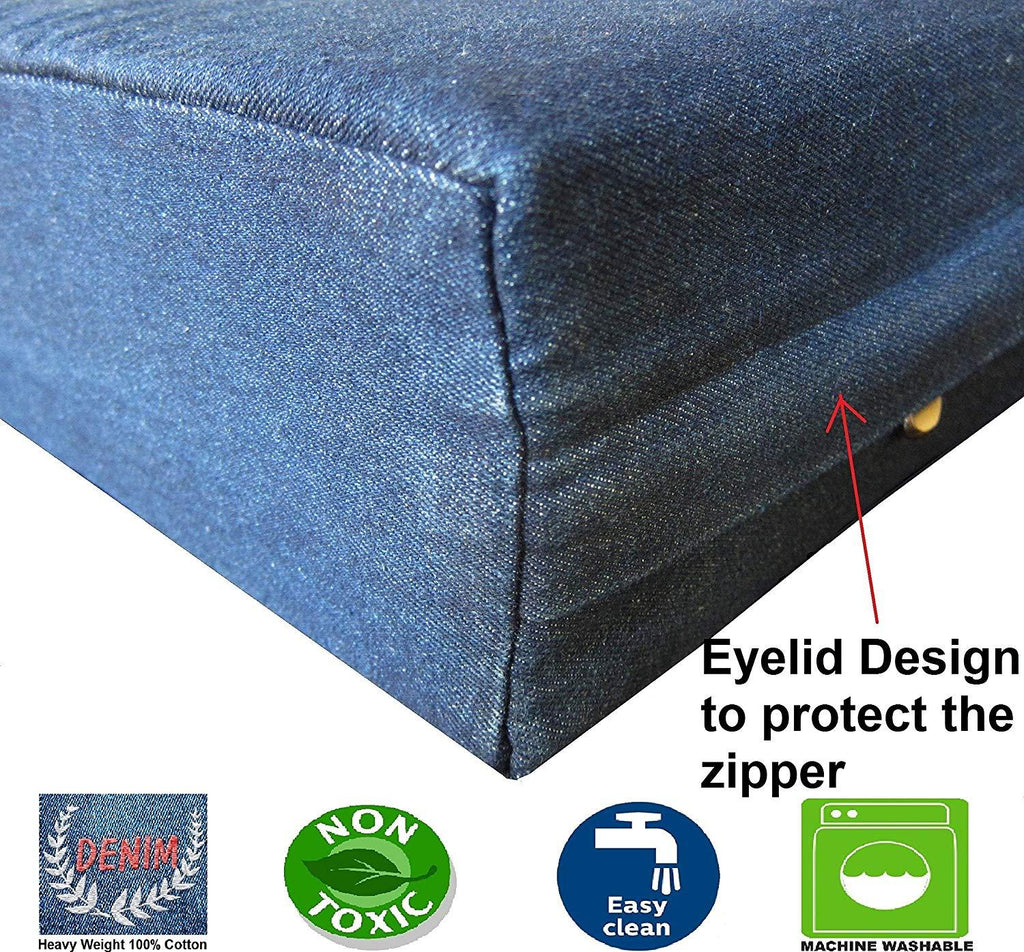 Dogbed4less Premium Memory Foam Dog Bed, Pressure-Relief Orthopedic | Waterproof Case, Washable Durable Denim Cover and Bonus 2nd External Cover, 7 Sizes, Blue