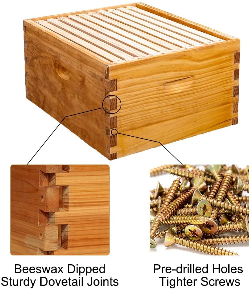 honey lake 8-frame bee hives and supplies starter kit, beeswax coated beehive starter kit including beekeeping supplies tools set with bee hat veil