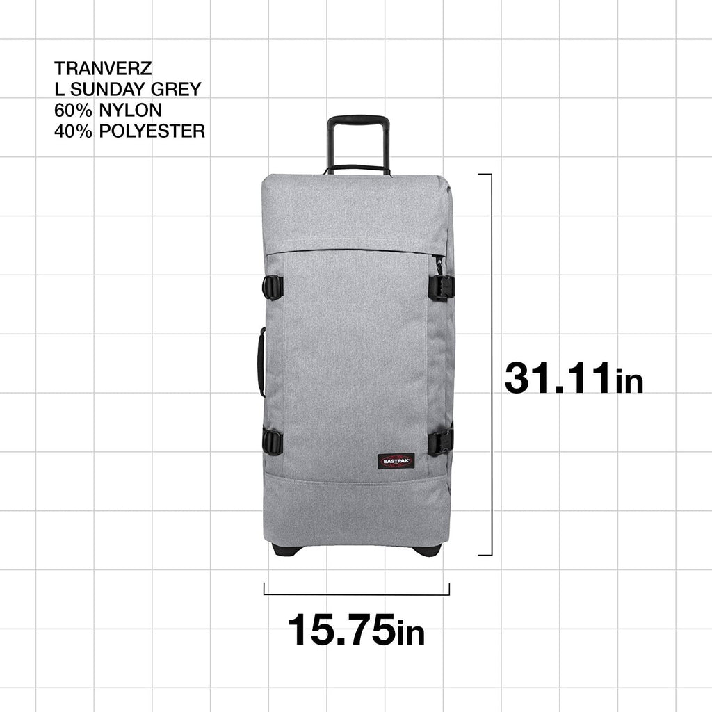 Tranverz - Suitcase with Wheels - Rolling Luggage for Travel with TSA Lock, 2 Wheels, 2 Compartments, and Compression Straps - L, Sunday Grey