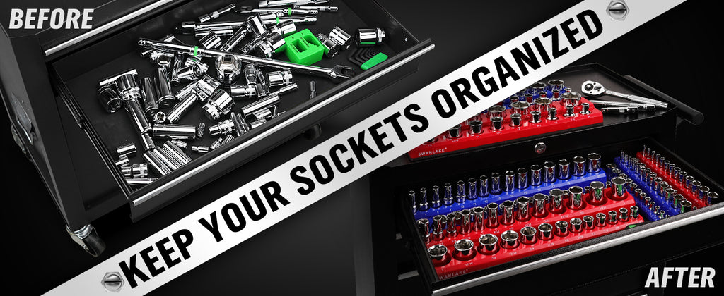 Magnetic Socket Organizer Set, 6PCS Socket Holder, 1/4", 3/8", 1/2" Sockets Holds 143 Pieces Magnetic Sockets Trays (Blue&red, 6 Pcs)