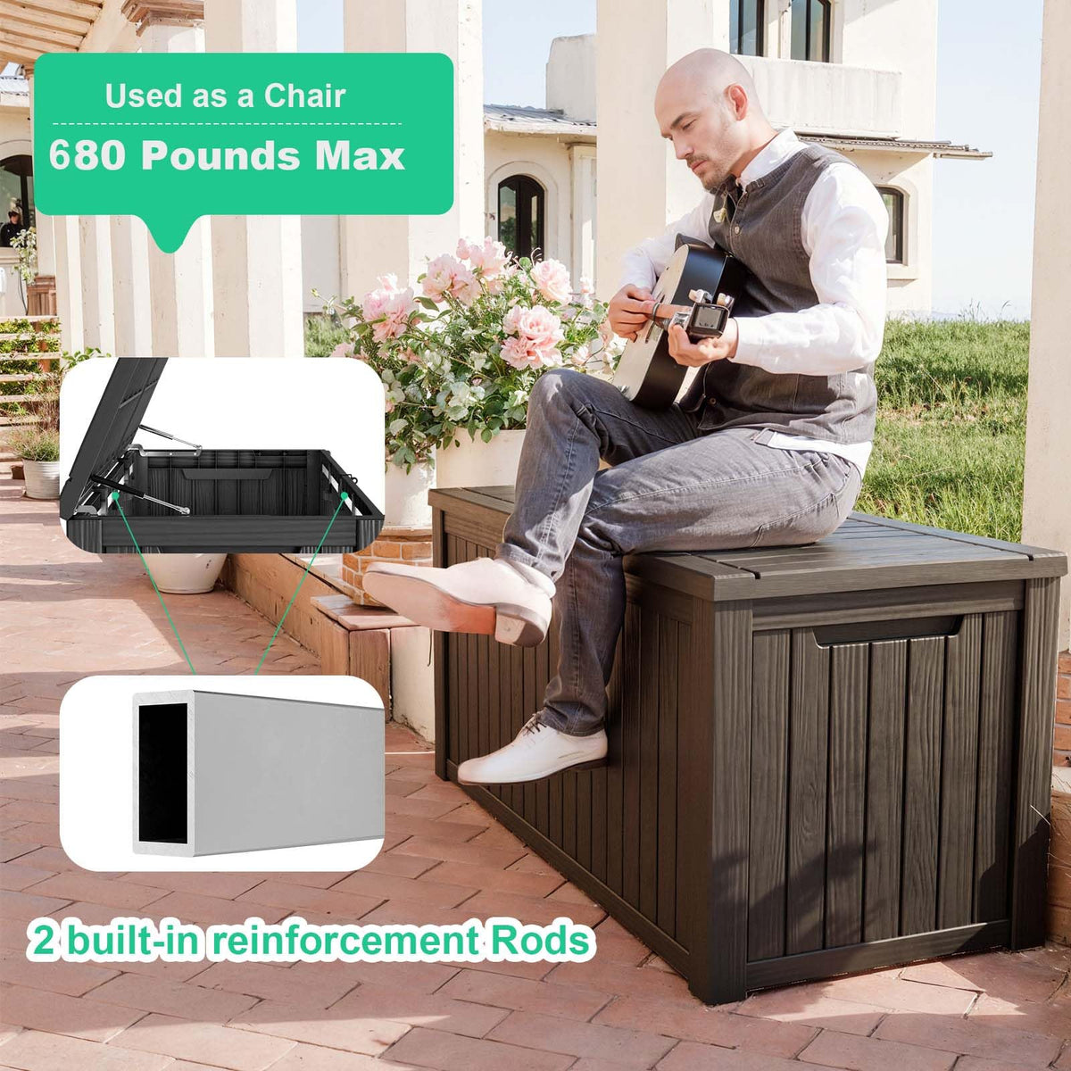 200 Gallon Outdoor Deck Box, Lockable Waterproof Outdoor StoraBoxes For Garden Tools,Indoor Cushions,Accessories Outside StoraResin Weatherproof Container(Black)