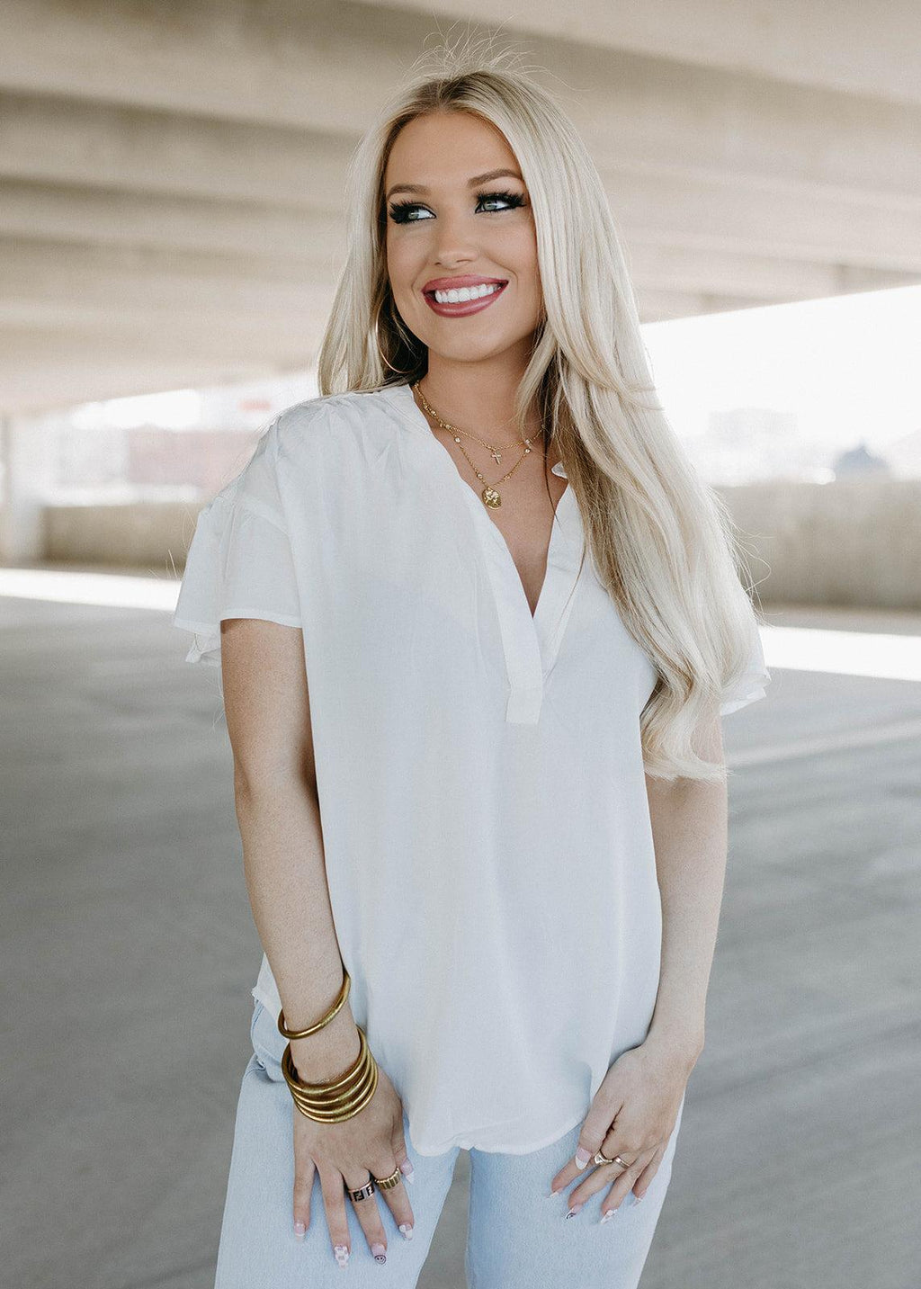blake flutter top - white
