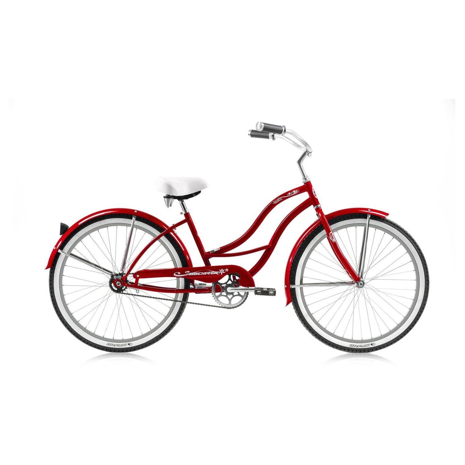 Micargi TAHITI 26" Beach Cruiser Coaster Brake  Steel Spokes One Piece Crank Alloy Rims 36H With Fenders Color: Red/ Alloy