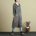 women floral printed long sleeve hooded coat