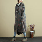 women floral printed long sleeve hooded coat