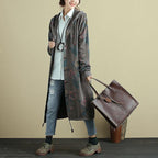 women floral printed long sleeve hooded coat