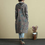 women floral printed long sleeve hooded coat
