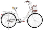 26 inch Beach Cruiser Bikes Single Speed Classic Retro Bicycles for Women, Comfortable Commuter Bike for Leisure Picnics &amp; Shopping, Women's Seaside Travel Bicycle with Baskets &amp; Rear Racks