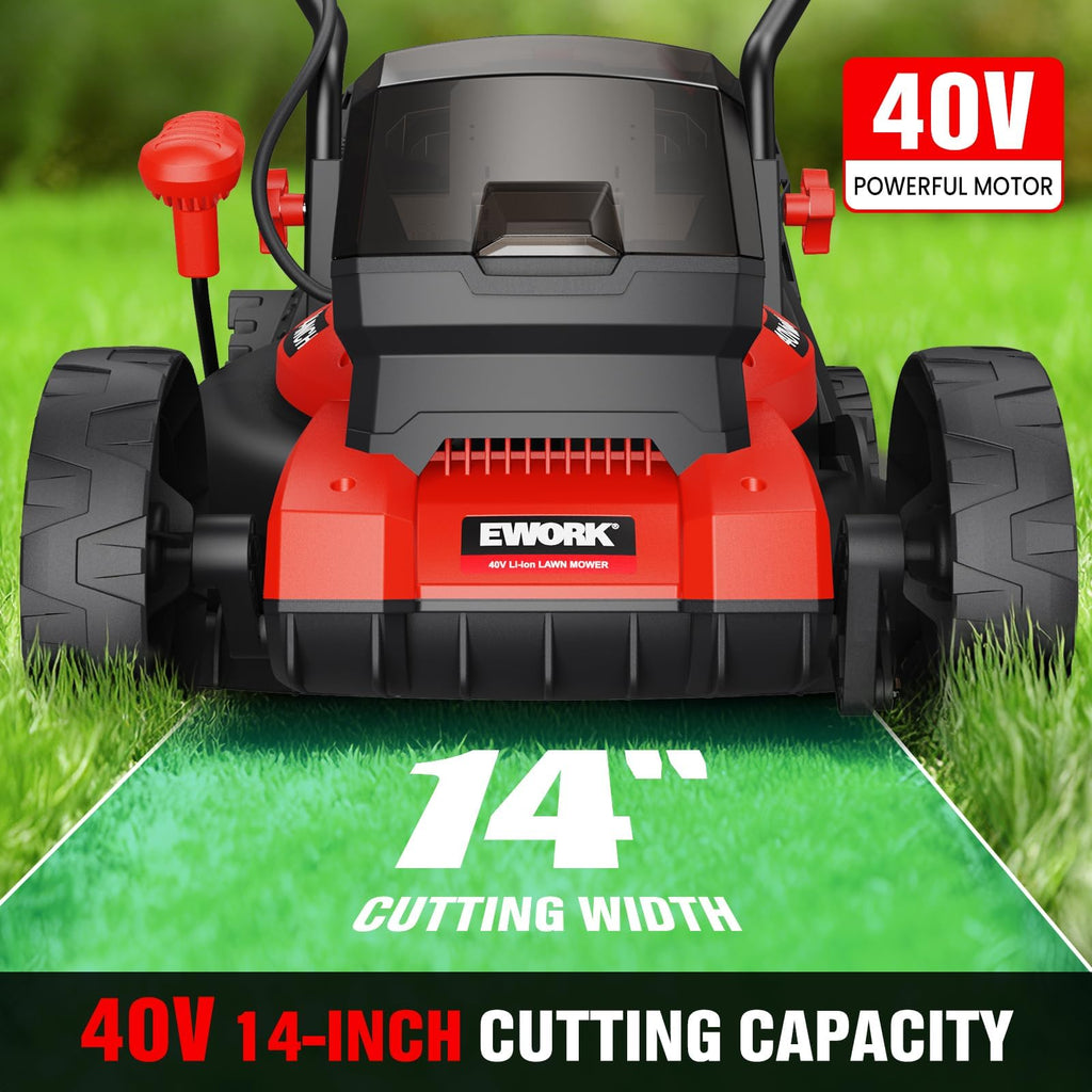40V 14" Electric Lawn Mower Cordless with 2*4.0Ah Batteries &amp; Charger | 6-Height Adjustment, Electric Push Mower with 9-Gallon Grass Bag, Battery Powered Lawnmower for Yard, Lawn Care