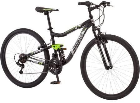 Mongoose 27.5" R4054WMC Led2.1 Men's Bike for a Path, Trail &amp; Mountains,Black, Aluminum Full Suspension Frame, Twist Shifters Through 21 Speeds