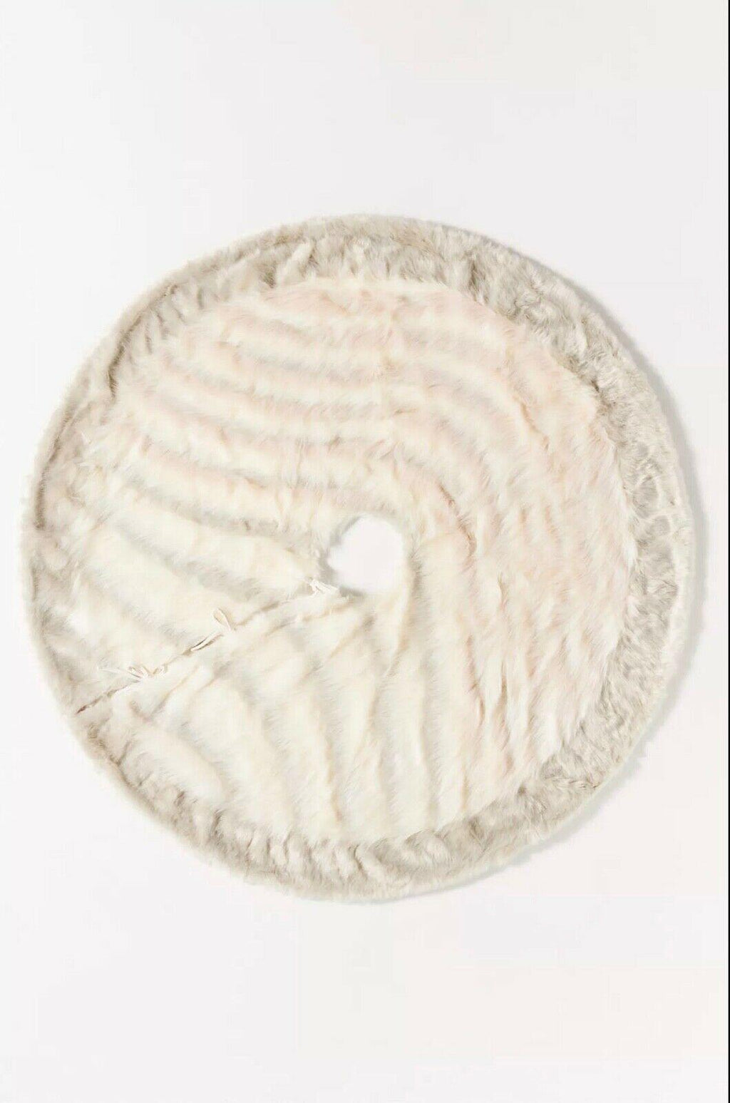 2 ANTHROPOLOGIE JOSIE FAUX FUR CHRISTMAS TREE SKIRT &amp; LARSTOCSET IVORY
