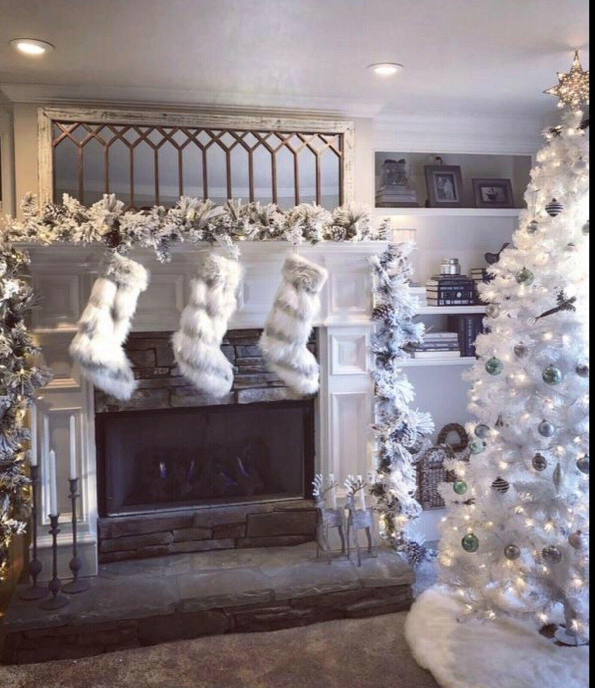 2 ANTHROPOLOGIE JOSIE FAUX FUR CHRISTMAS TREE SKIRT &amp; LARSTOCSET IVORY