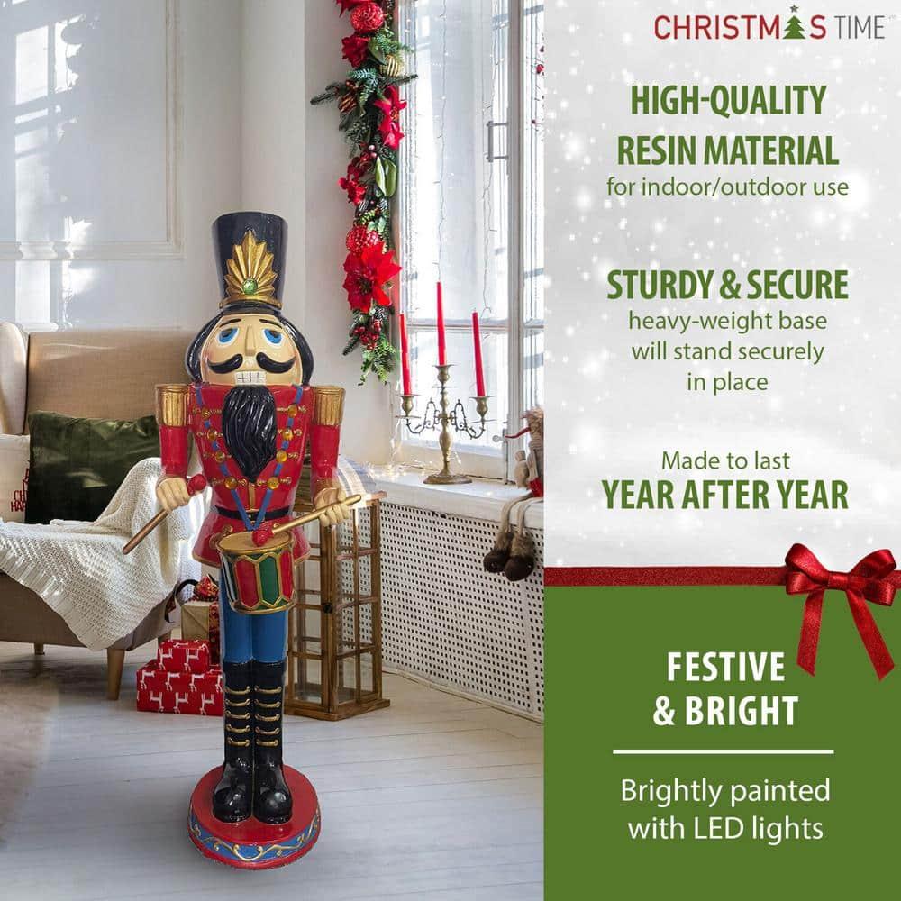48 in. Red Resin Christmas Nutcracker Toy Soldier Playing the Drums with LED Lights