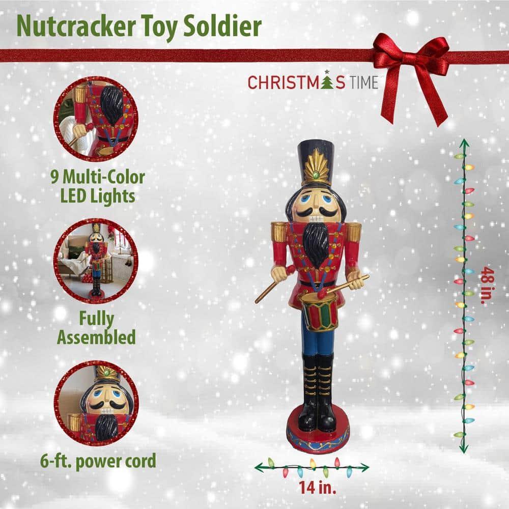48 in. Red Resin Christmas Nutcracker Toy Soldier Playing the Drums with LED Lights