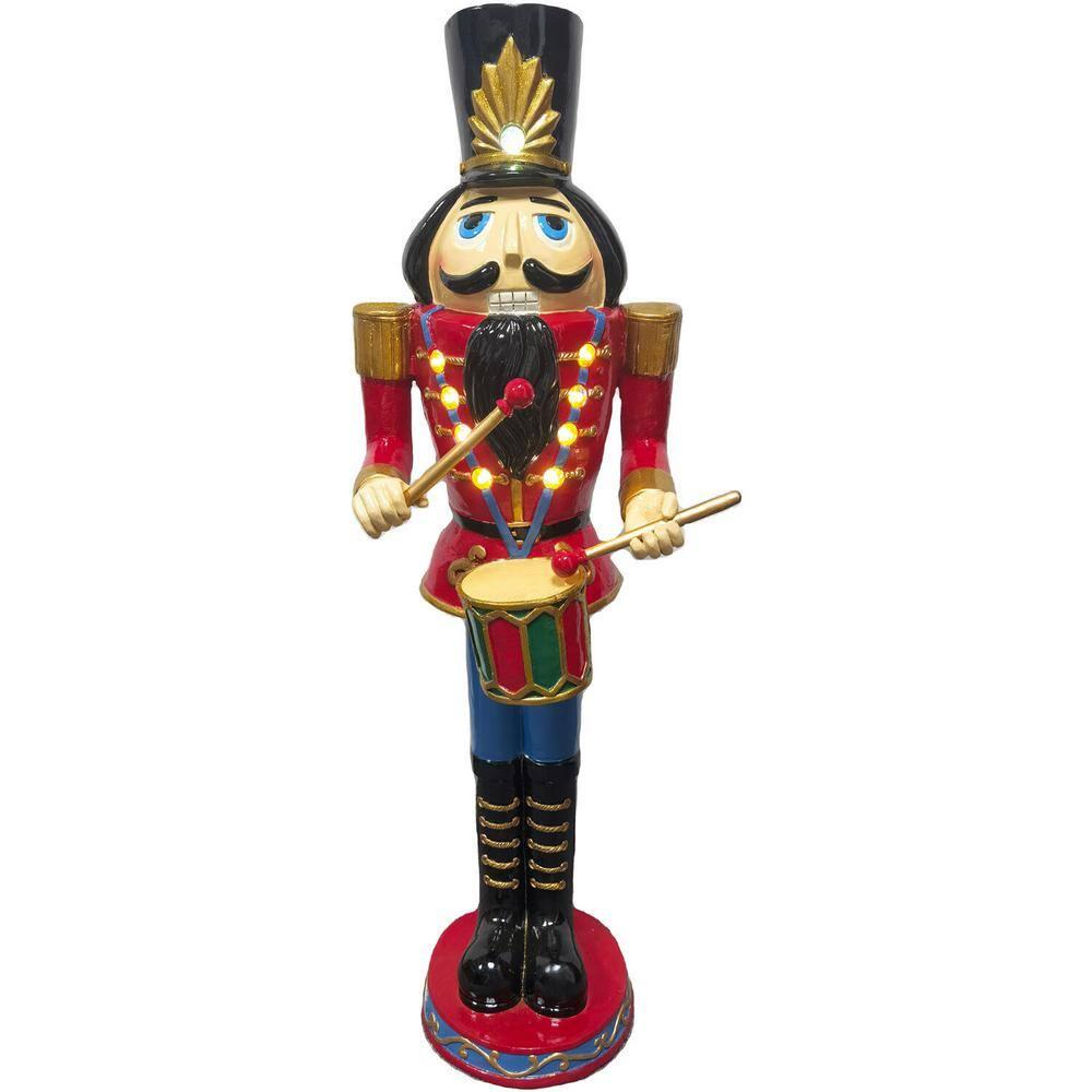 48 in. Red Resin Christmas Nutcracker Toy Soldier Playing the Drums with LED Lights