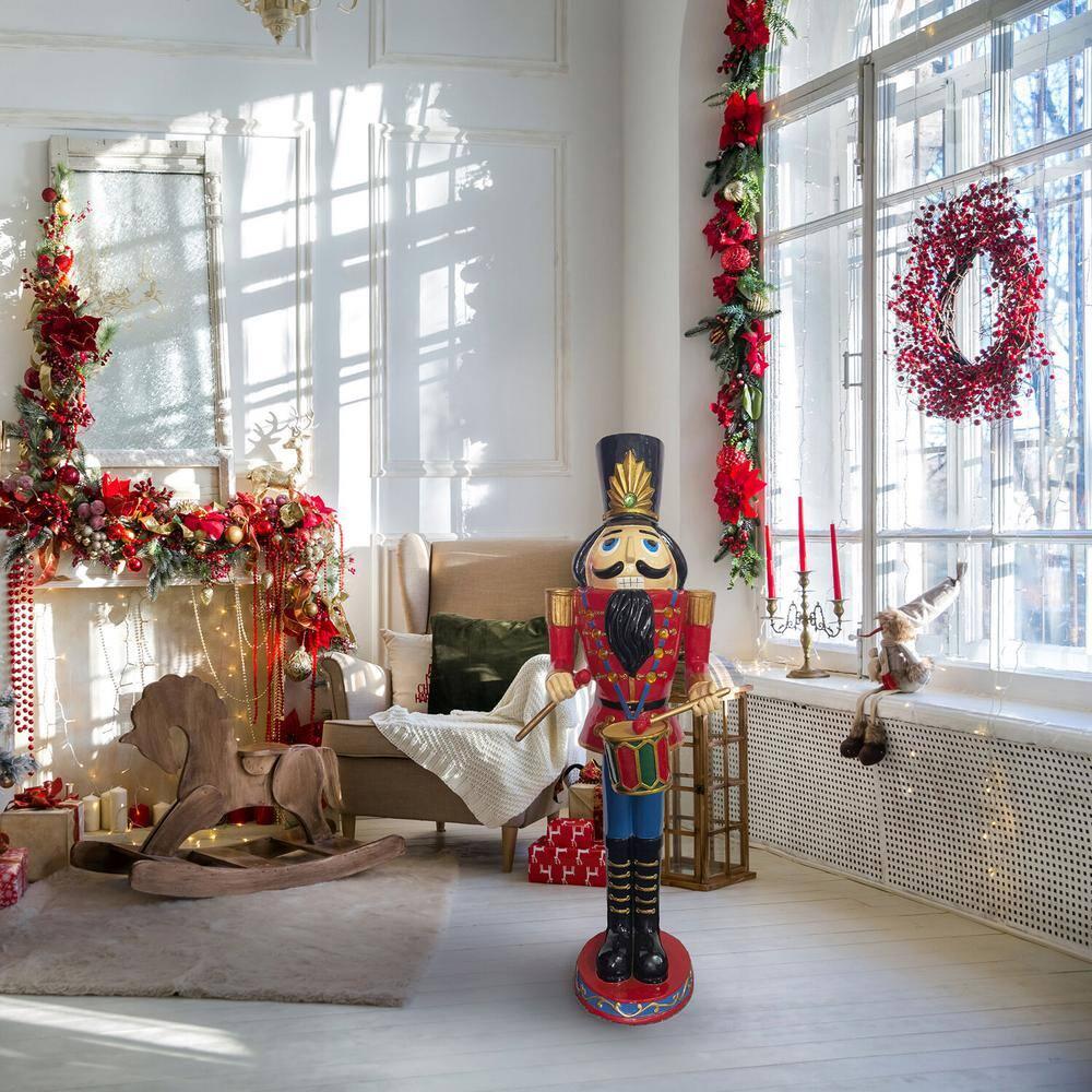 48 in. Red Resin Christmas Nutcracker Toy Soldier Playing the Drums with LED Lights