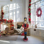 48 in. Red Resin Christmas Nutcracker Toy Soldier Playing the Drums with LED Lights