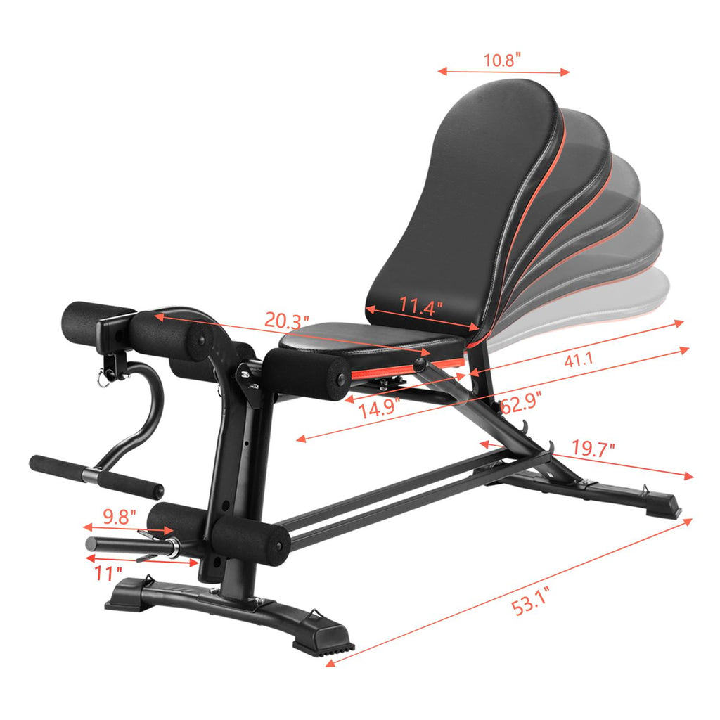 Ainfox Adjustable Weight Bench for Full-Body Workout Exercise,Foldable Strength Training Bench with two drawstrings(Red)