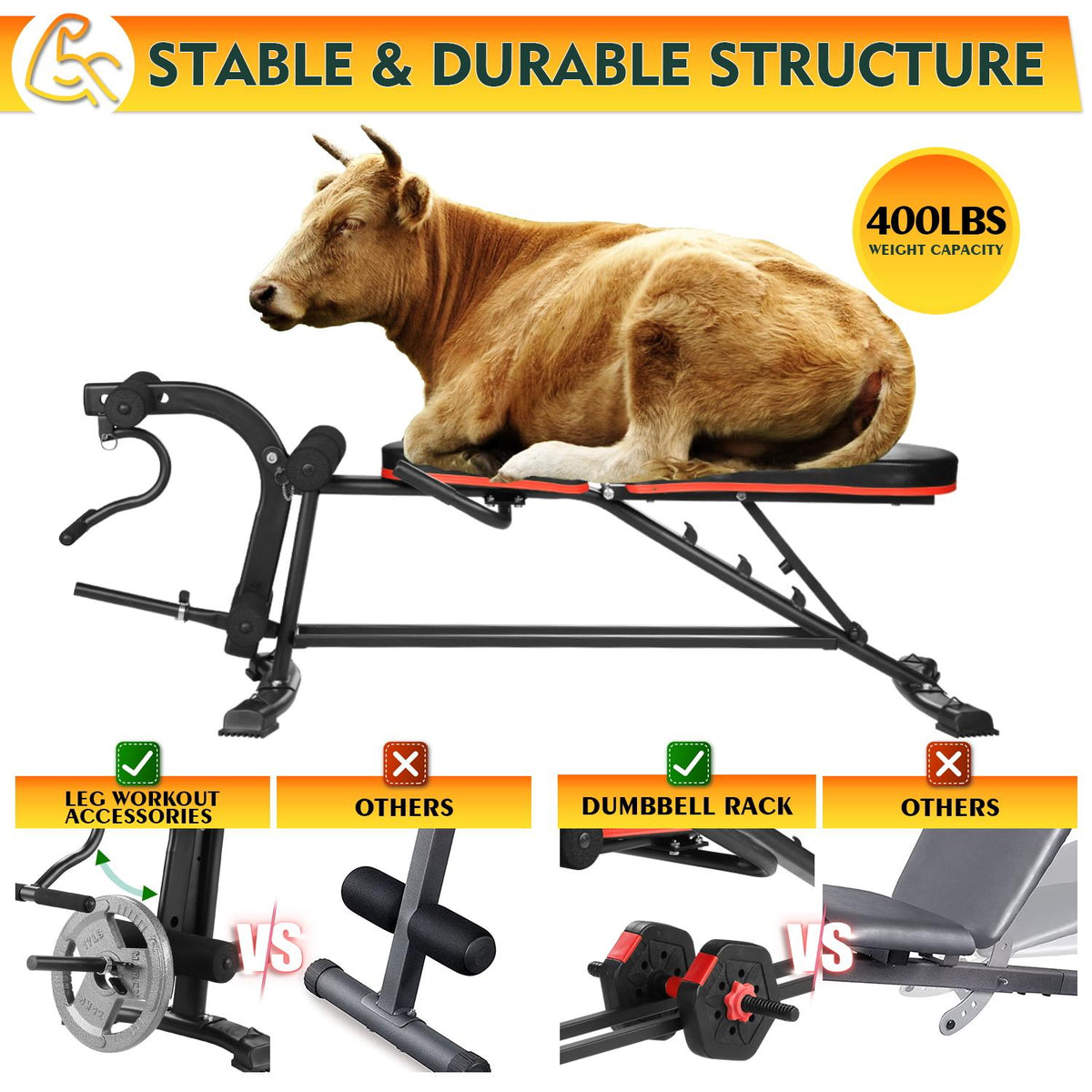Ainfox Adjustable Weight Bench for Full-Body Workout Exercise,Foldable Strength Training Bench with two drawstrings(Red)